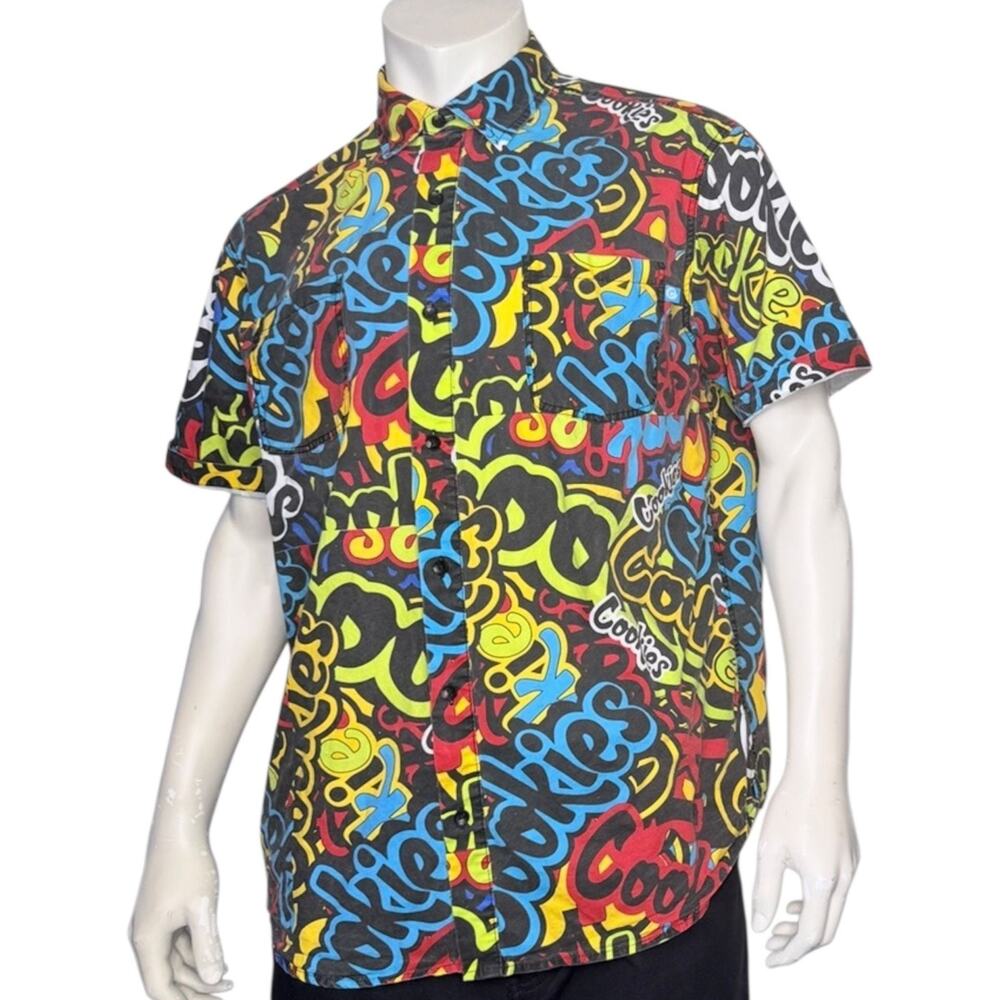 Cookies SF Stack It Up Graffiti All Over Print Short Sleeve Button Up Shirt